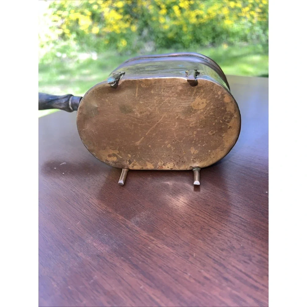 19th Century Copper Chocolate Wax Warmer Pot Brass Seam- Side Wooden Handle